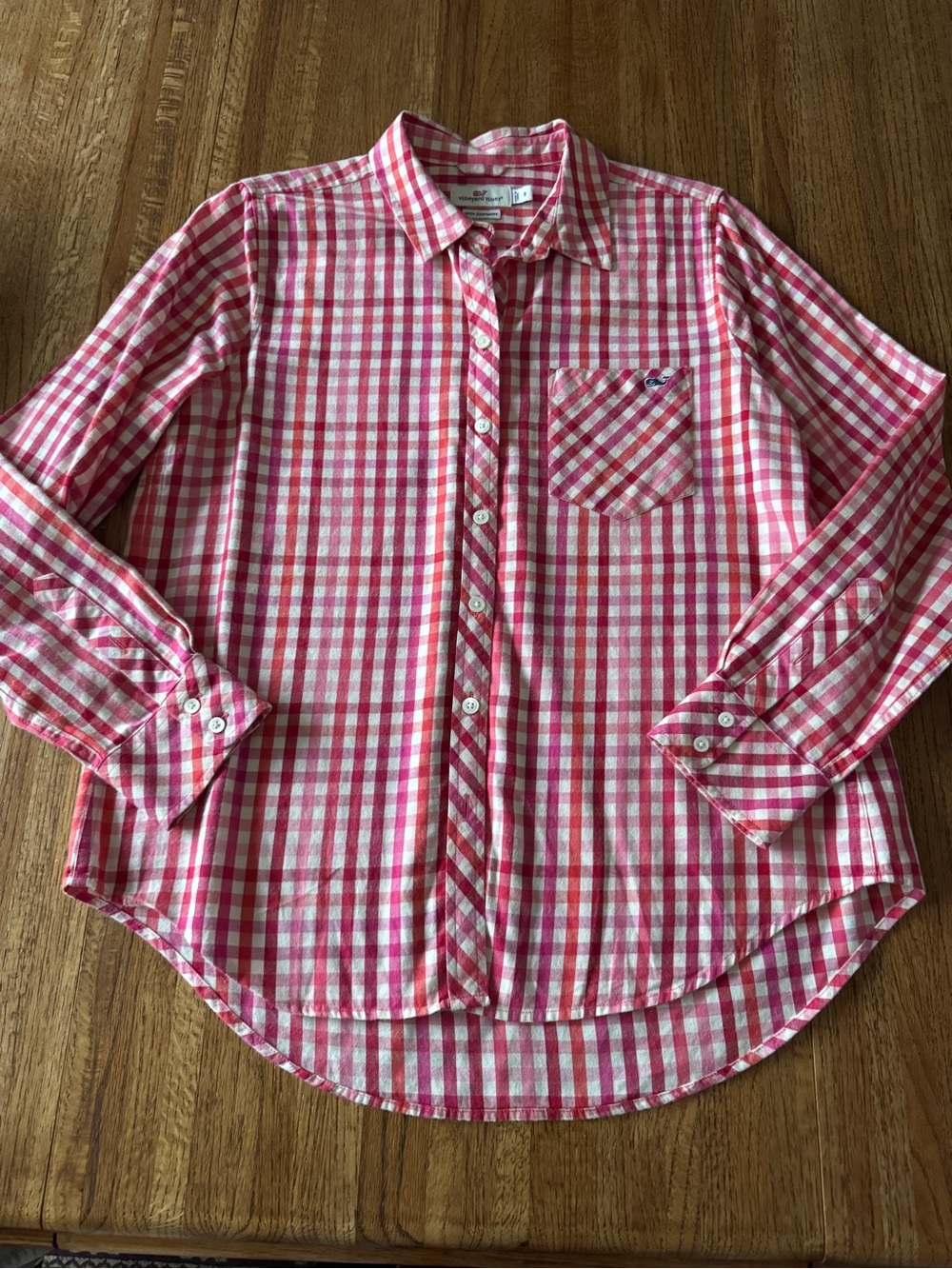 Vineyard Vines Cotton Cashmere Gingham Button Down Shirt Pink Size 8